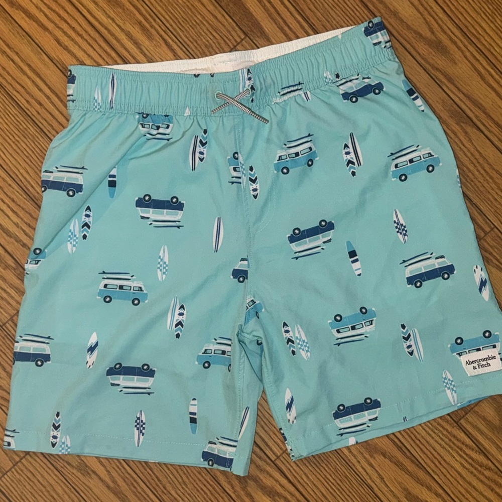 Abercrombie & Fitch Aqua Swim Shorts with Surfboard Print